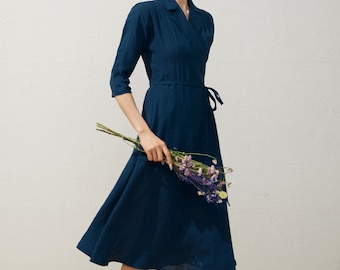 CEREMONY | Loose linen dress (navy blue) | トップス Shebird-lola-line-bra-dress-