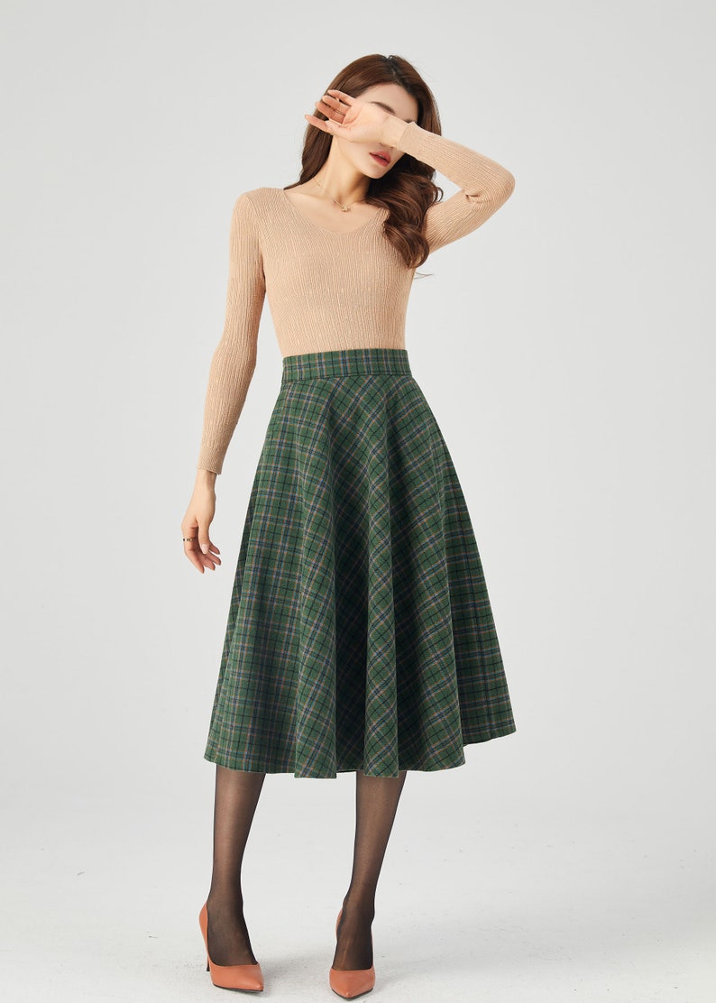 Plaid Wool Skirt, Midi Wool Skirt, A line Skirt, Winter Skirt Women, Swing Skirt, Skirt with Pockets, Handmade skirt, Ylistyle C3686 image 8