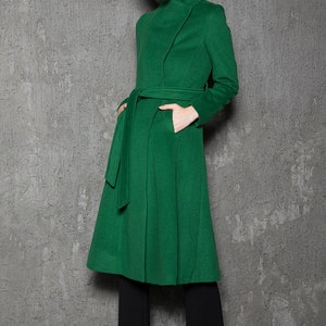 Wool coat women, Winter coat women, green coat, Asymmetrical wool coat, Belted coat, Long wool coat, Autumn Winter outerwear C713 image 2