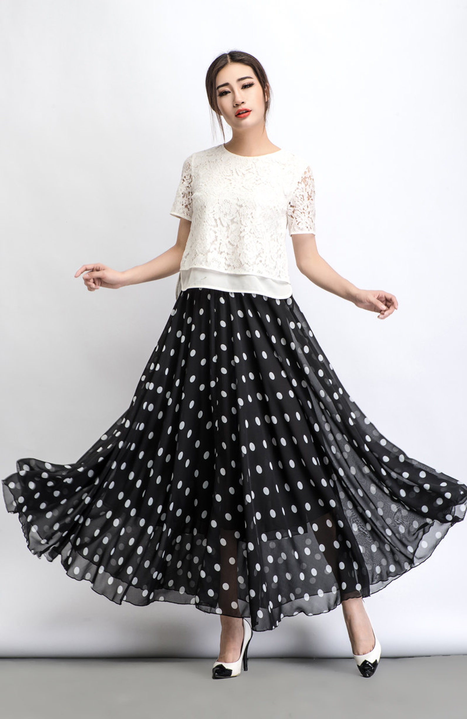 polka dot maxi skirt set