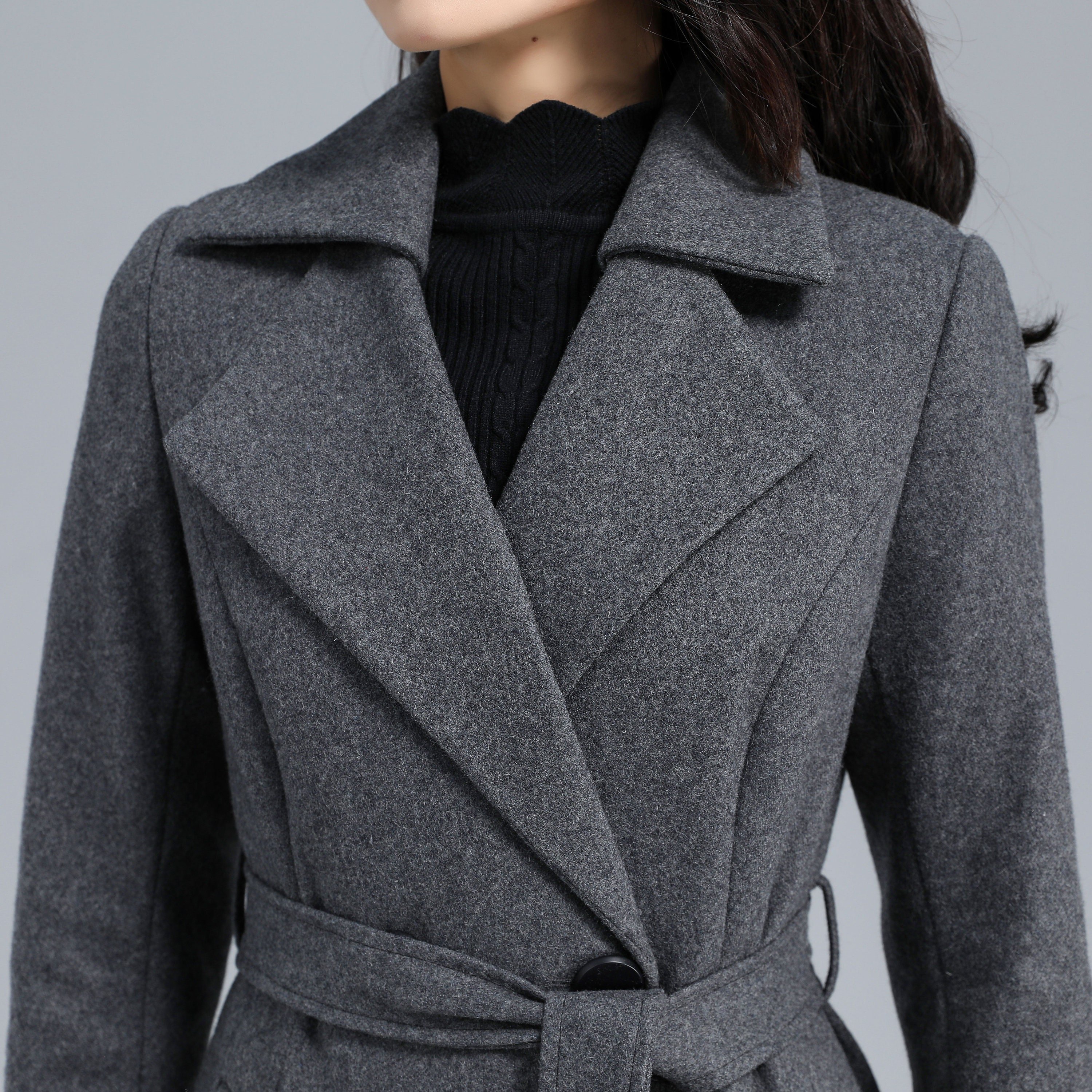 Winter Warm Gray Long Wool Coat, Wool Coat Women, Belted Winter Warm Gray Long Wool Coat, Wool Coat Women, Belted