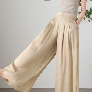 Women's Summer Wide Leg Linen Pants, Loose Linen Pants, Casual Linen Pants, Plus Size Pants, Tencel Flax Pants, Custom Pants, Ylistyle C3255 image 3