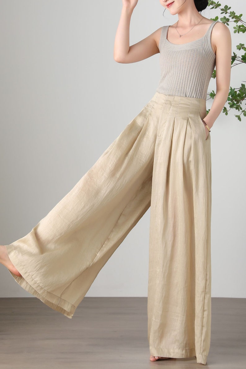 Women's Summer Wide Leg Linen Pants, Loose Linen Pants, Casual Linen Pants, Plus Size Pants, Tencel Flax Pants, Custom Pants, Ylistyle C3255 image 3