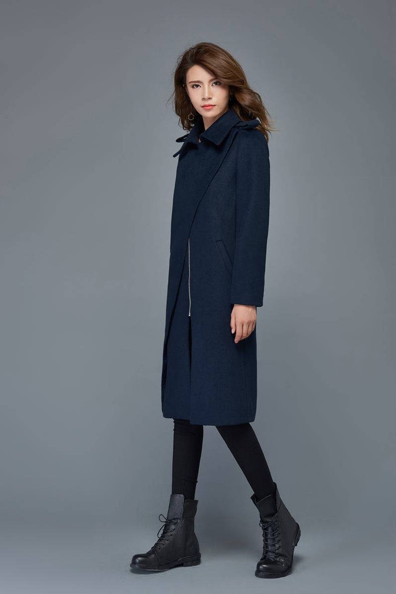 Winter coats for women navy blue wool coat mid length coat | Etsy