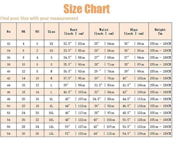 Size Guide Size Chart Custom Made Order Extra Fee | Etsy Australia