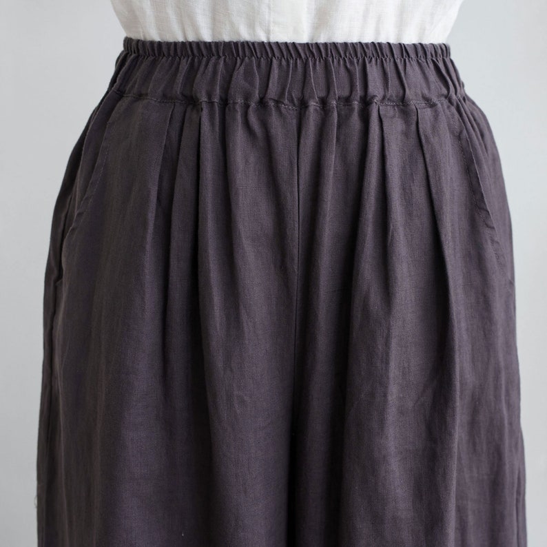 Pantalones de lino de pierna ancha, pantalones palazzo para mujer, pantalones cortos, pantalones de lino con cintura elástica, pantalones de mujer, pantalones de verano primavera C1916 imagen 6