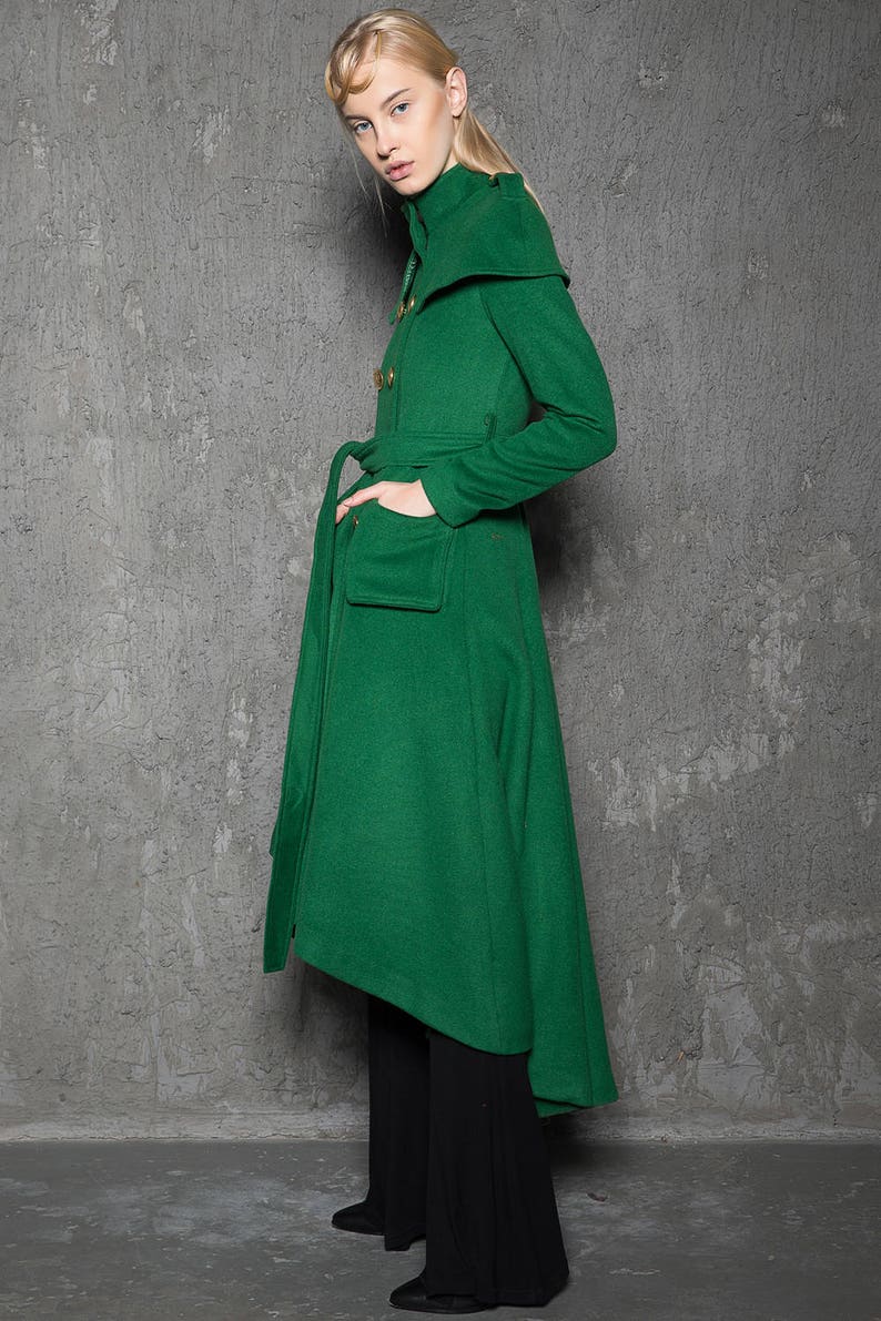 Green Long Coat Emerald Capelet Coat Designer Tailored Etsy