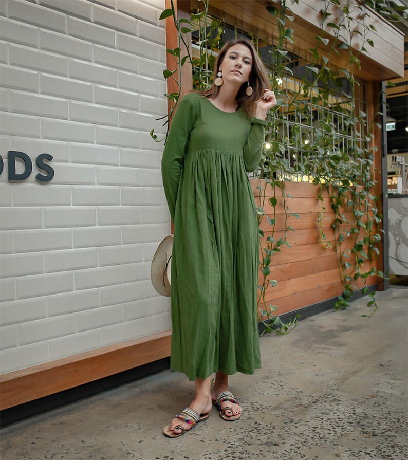 Robe en lin vert avec poches robe longue en lin robe Etsy