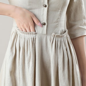 Linen Dress, Women's Summer Linen Dress, Half Sleeve Dress, Button ...