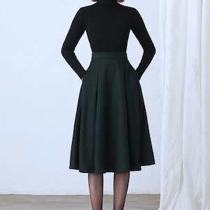 Gray wool skirt, Autumn winter Midi wool skirt, winter skirt women, Gray Wool Skirt with pockets, A Line wool skirt, wool clothing C1003 green