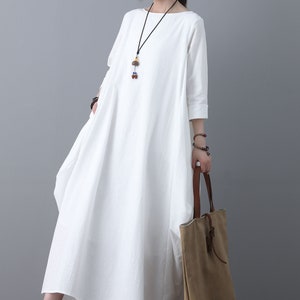 Long Linen Maxi Dress Long Sleeve Linen Dress White Dress - Etsy