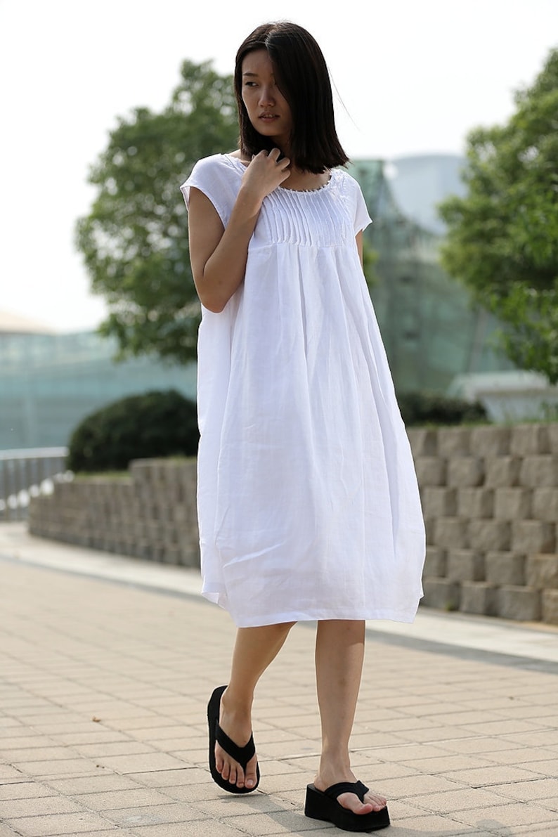 White Cotton Boho Dress Cool Loose-Fitting Midi Length | Etsy