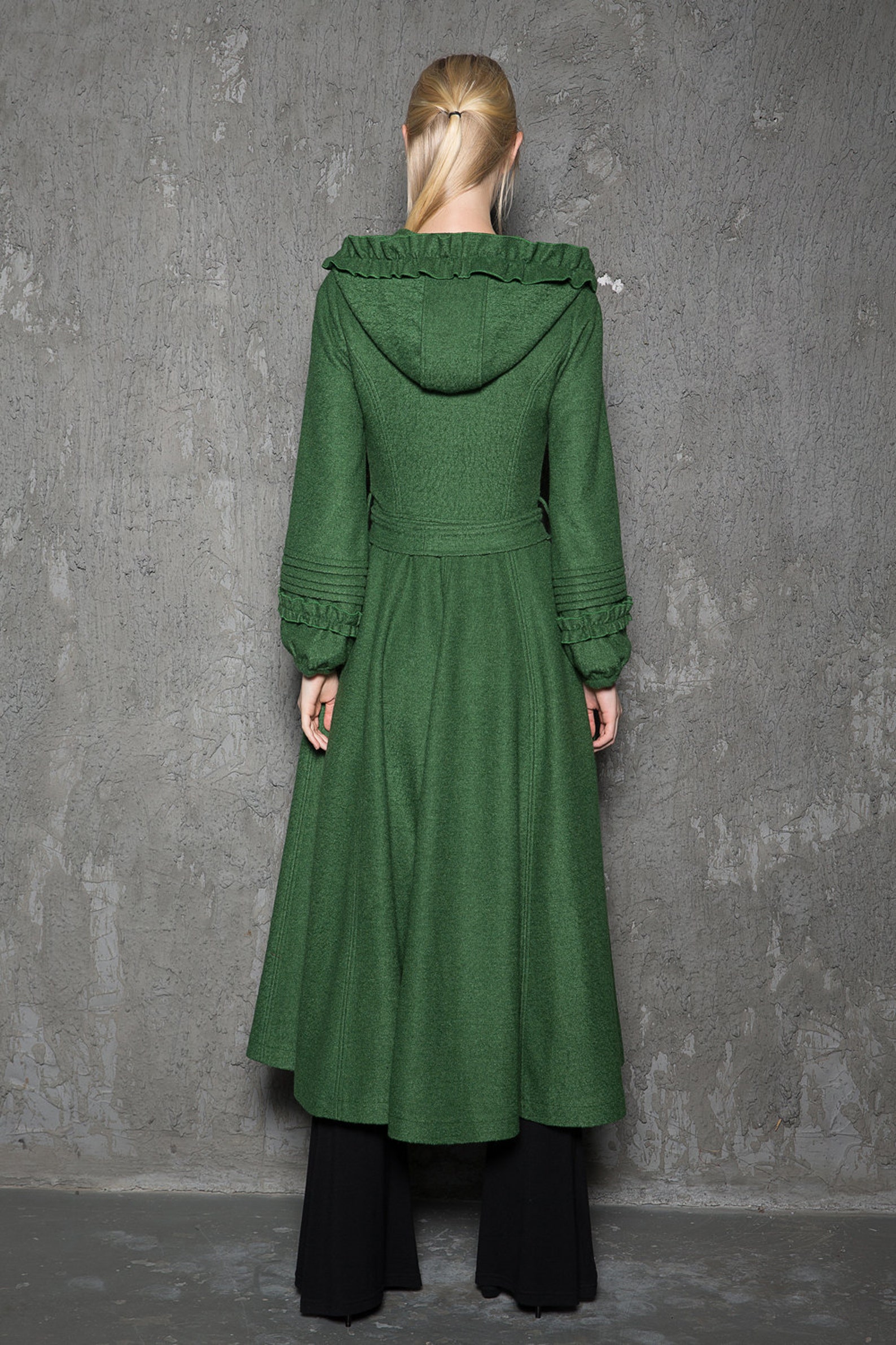 Emerald Green Midi Hooded Wool Coat Long Hooded Coat Fit and Etsy