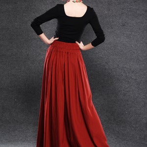 Red linen skirt, maxi skirt with pockets, high waisted skirt with wide waist band, full skirt, spring skirt, ladies skirt C054 image 3