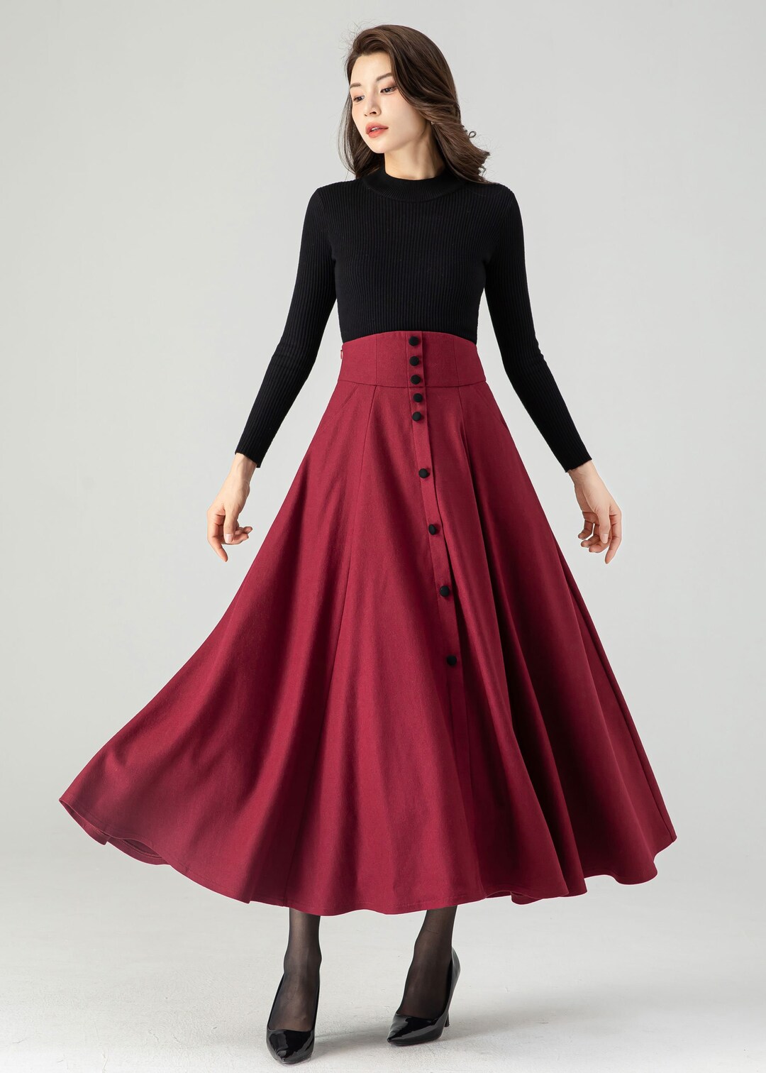 Wool Skirt, Maxi A Line Skirt, High Waisted Skirt, Swing Skirt, Plus ...