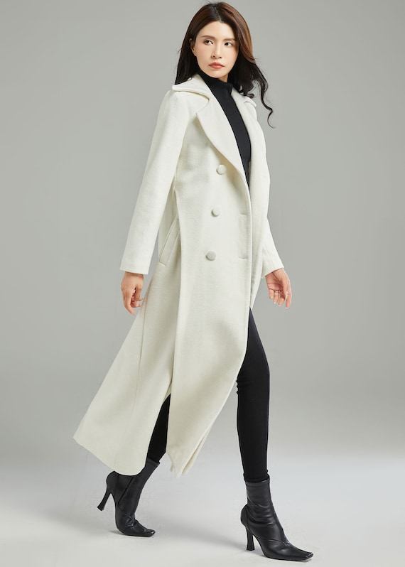 White Wool Coat, Long Wool Coat, Asymmetrical Wool Coat