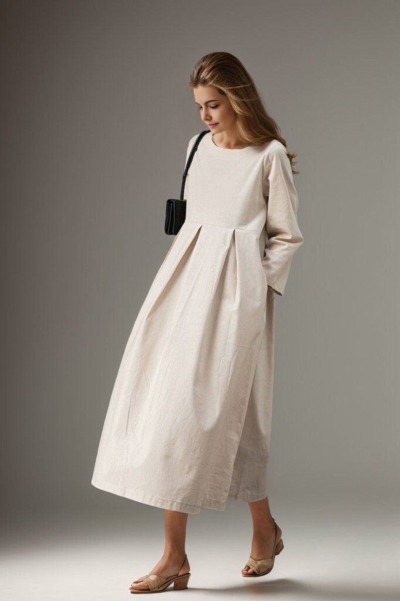 Linen dress, Women's Linen dress, Dress with pockets, Casual Linen dress, Spring linen dress, Plus size dress, Custom dress, Ylistyle C3917 image 1