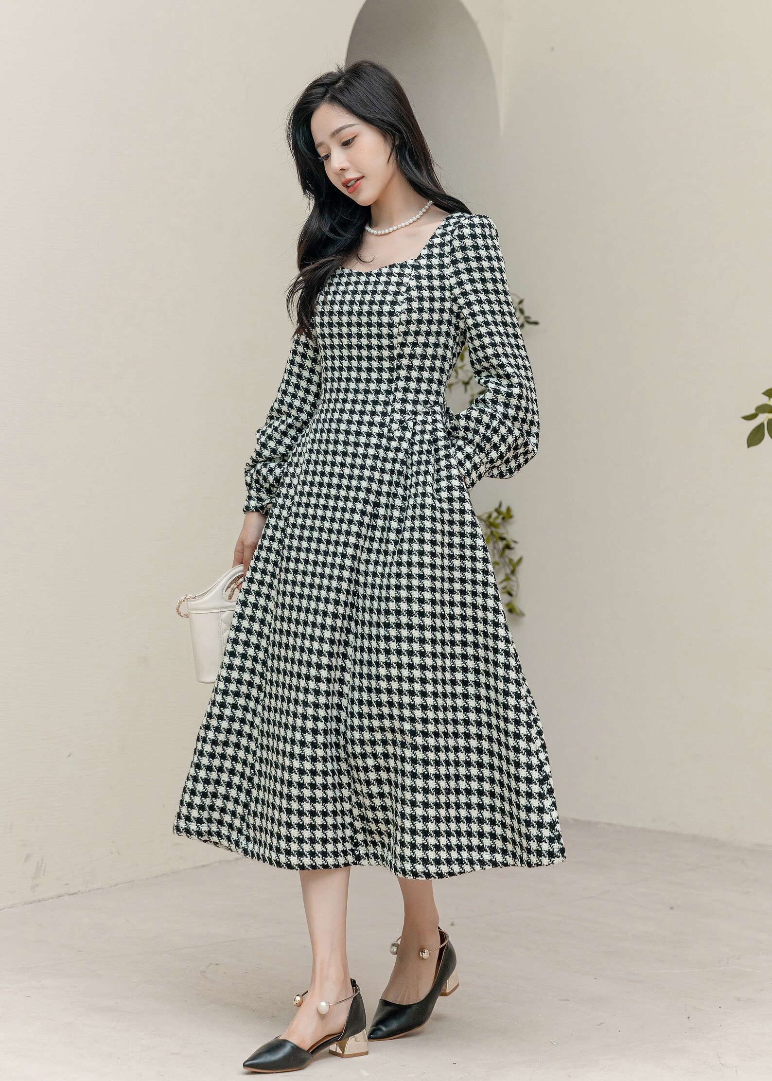 Houndstooth Wool Dress
