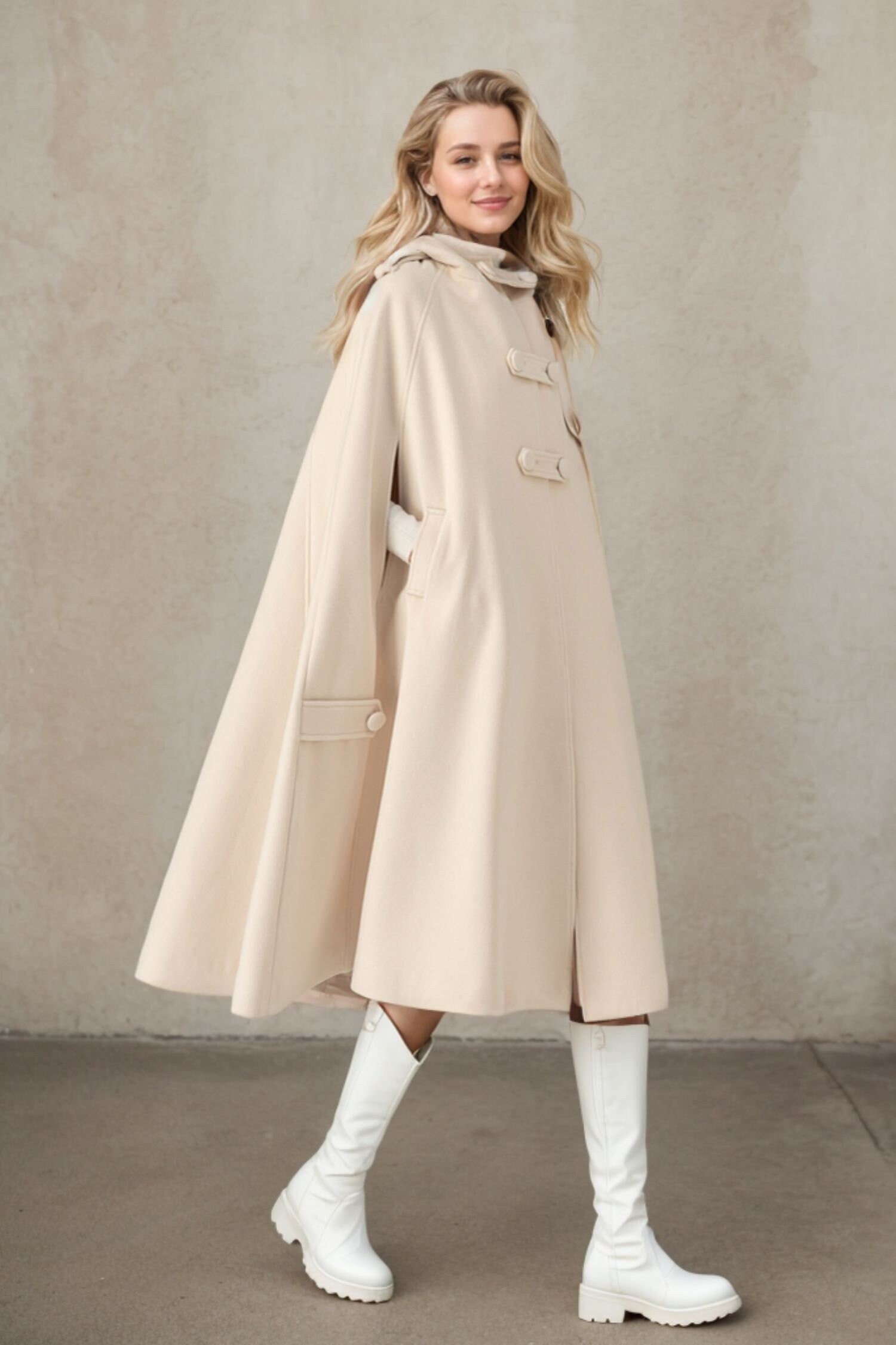 Wool Cape Coat, Hooded Wool Cape Coat, Winter Cape Coat Wool Cape Coat, Hooded Wool Cape Coat, Winter Cape Coat