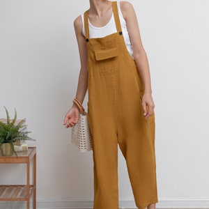 Women Linen Jumpsuit, Casual Linen Overalls, Loose Linen Harem Jumpsuits, Womens linen Romper, Yellow Linen Jumpsuit, Loose Pants C2943 image 7