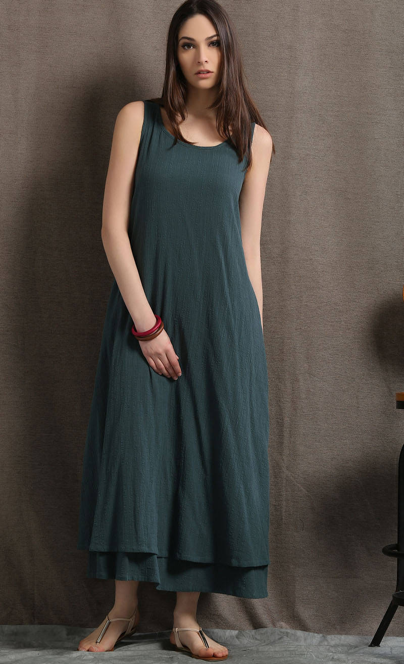 Layered Linen Maxi Dress Long Sage Green Casual Everyday Etsy