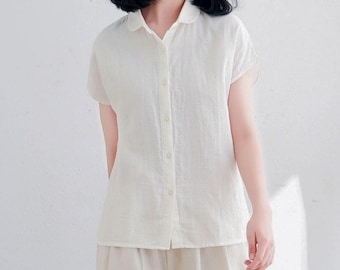 Linen shirt, women's shirt, White linen shirt, Short sleeve linen shirt, Casual summer shirt, Button up shirt, Custom shirt, Ylistyle C2715