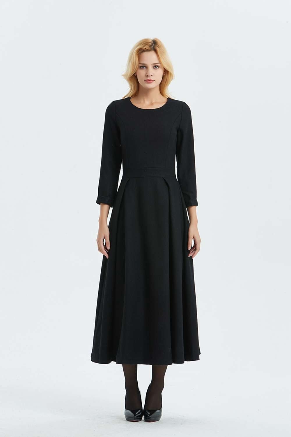 Gray Wool Dress womens wool dress Classic Long Fitted Etsy