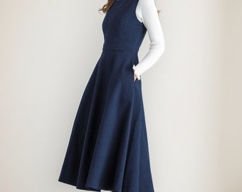Wool Dress, Winter Wool Pinafore Dress Women, Sleeveless