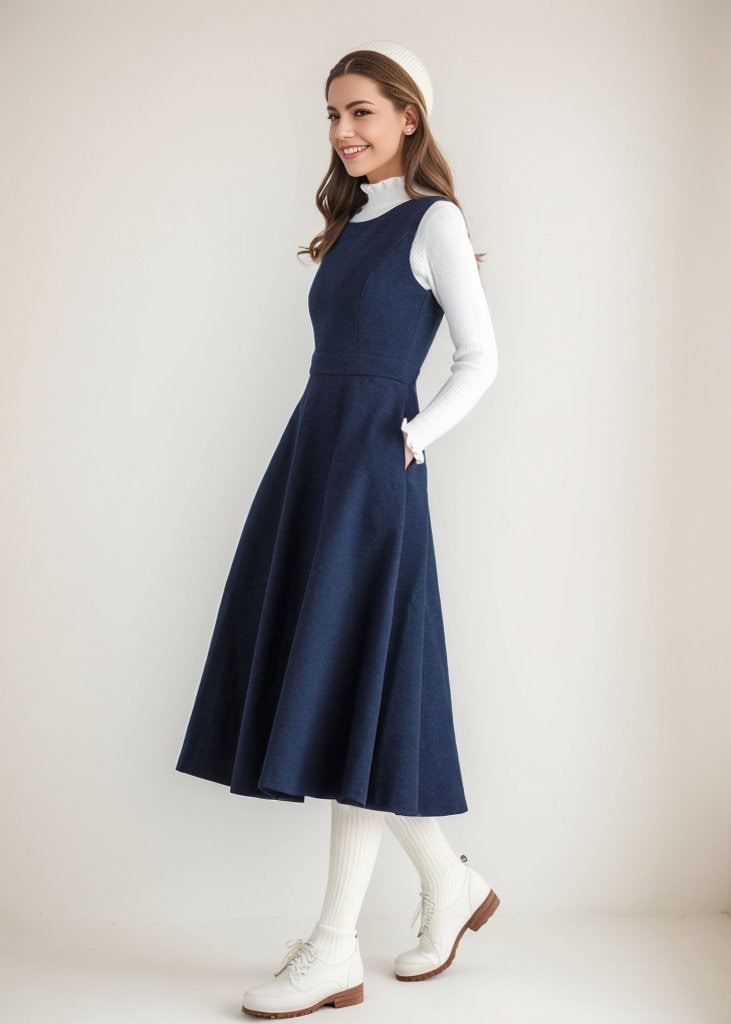 注目ブランドのギフト Wool Dress, Winter Wool Pinafore Dress Women, Sleeveless トップス