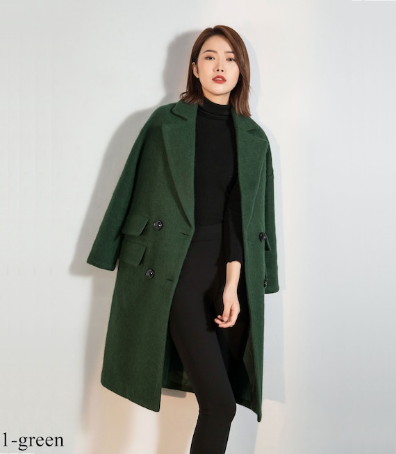 Wool Coat, Green Long Wool Coat, Warm Winter Coat Women, Relaxed