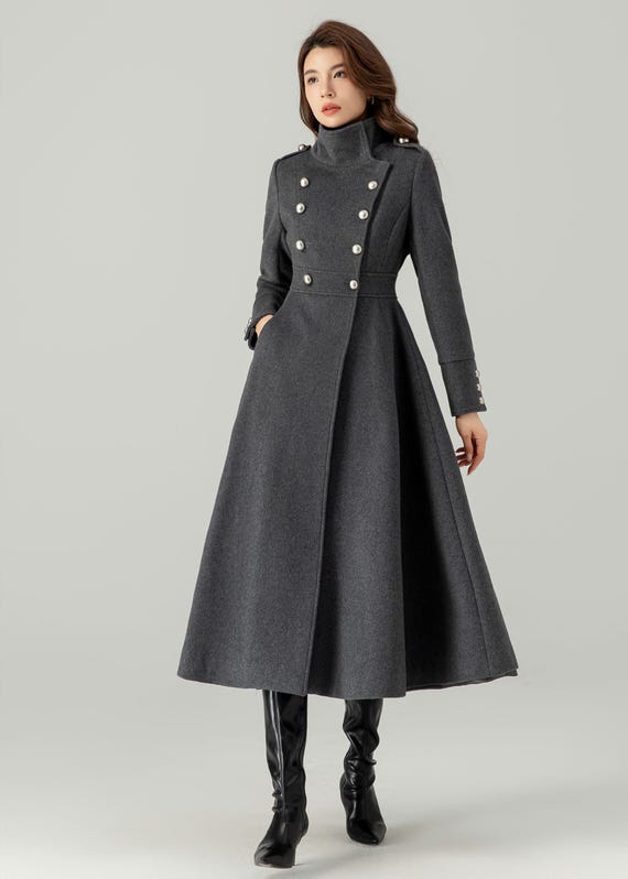 Grey Long Wool Coat, Winter Wool Coat, Womens Coat, Fit and