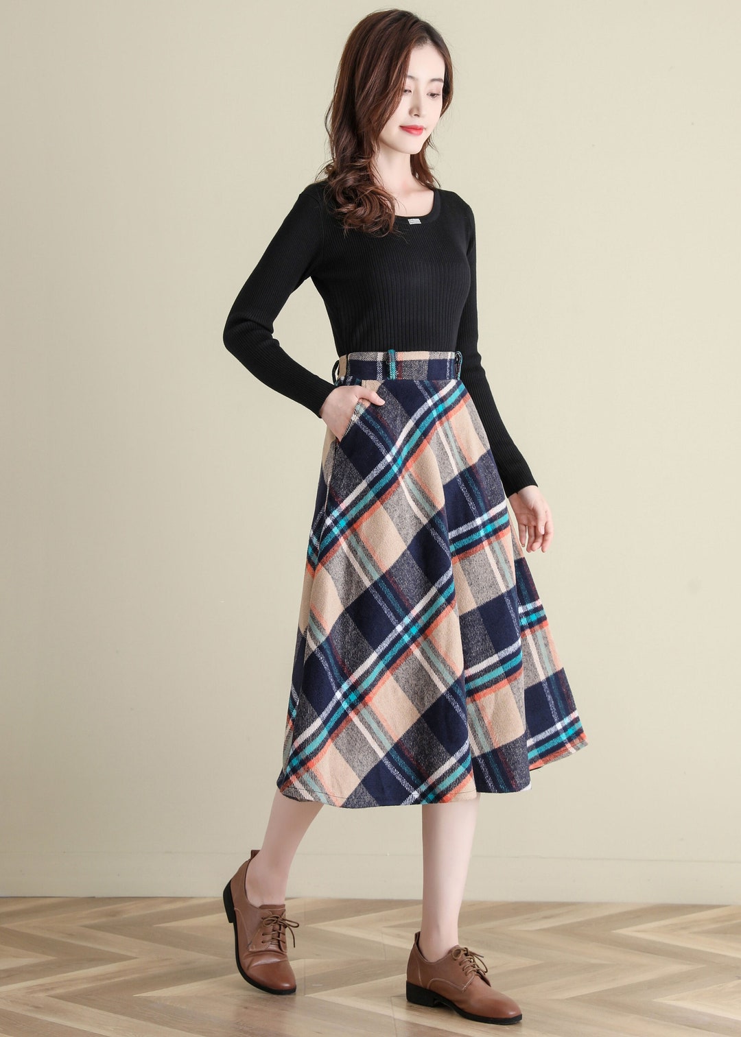 Vintage 50s Wool Plaid Skirt Women Tartan Midi Skirt Flared - Etsy