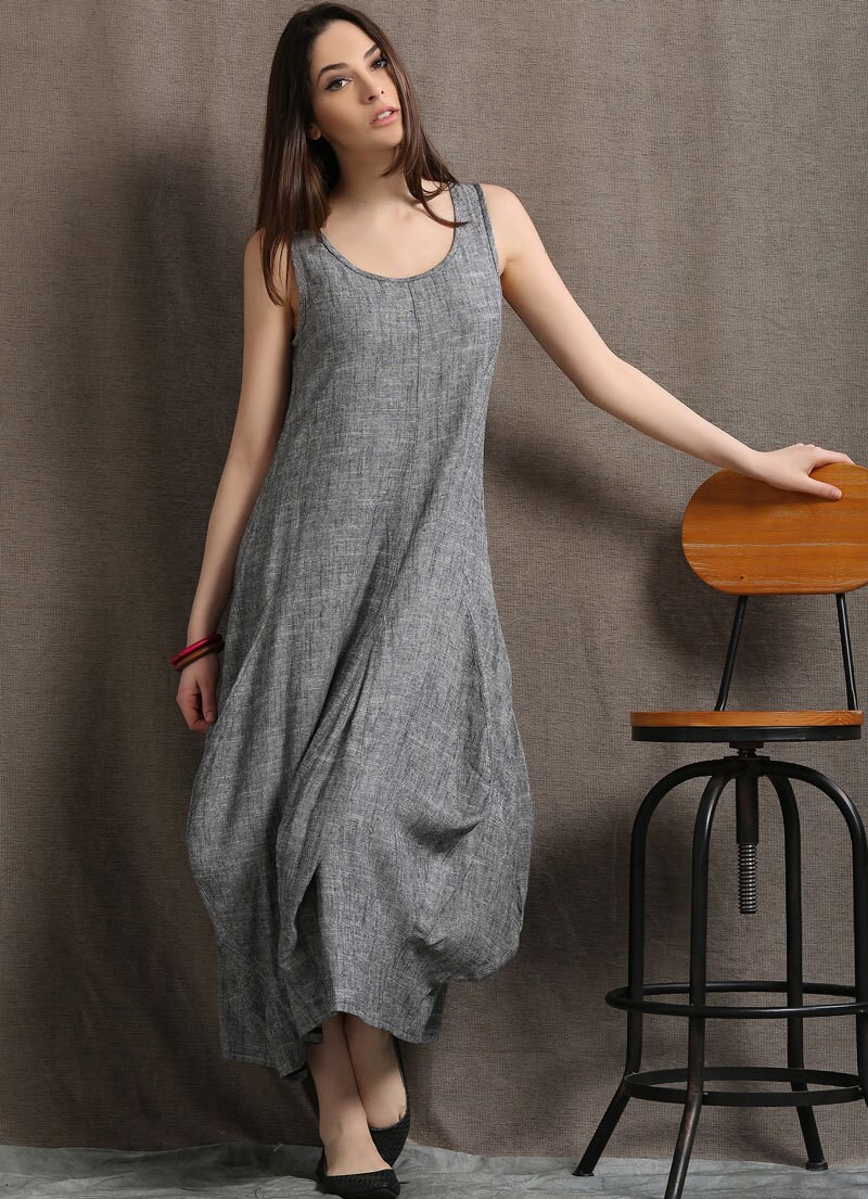 Gray Maxi Dress Linen Sleeveless Long Marl Grey Summer Dress - Etsy