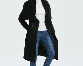 Wool Coat, Asymmetrical Wool Coat, Black Wool Coat, Warm Wool Coat, Asymmetrical Wool Coat, Black Wool Coat, Warm