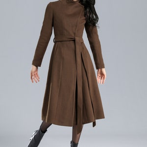 Wool coat women, Winter coat women, green coat, Asymmetrical wool coat, Belted coat, Long wool coat, Autumn Winter outerwear C713 3-Brown