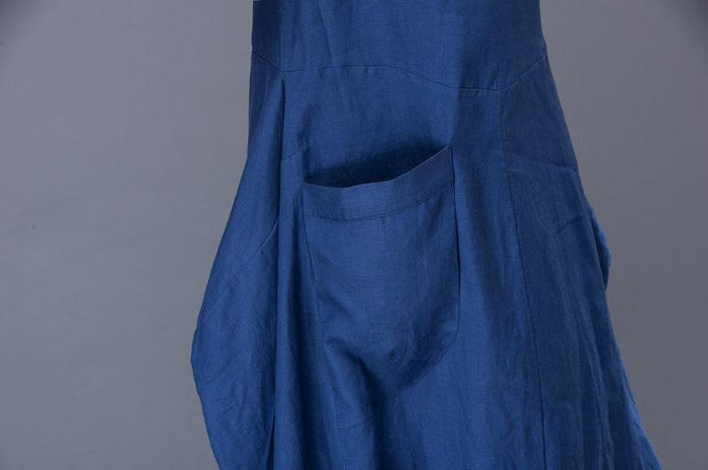 Blue Linen Dress Lagenlook Long Maxi Short-Sleeved | Etsy