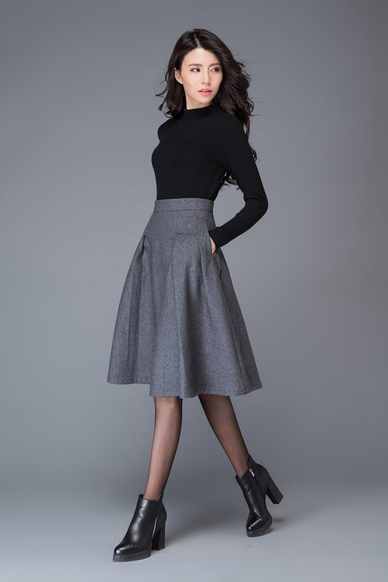 Gray wool skirt winter skirt womens skirt midi skirt gray image 1