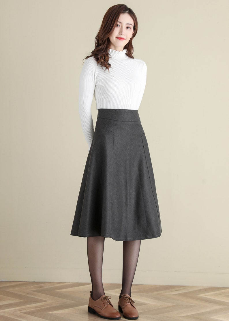 Women's Wool Midi Skirt in Grey, Winter Skirt, Thick A Line Wool Skirt, Flared Skirt, High Waist Full Skirt, Vintage Inspired Skirt C2518 image 4