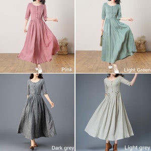 Linen Dress, Women's Summer Linen Dress, Half Sleeve Dress, Button Front Dress, Swing Dress, Linen Maxi Dress, Custom Dress, Ylistyle C3207 image 10