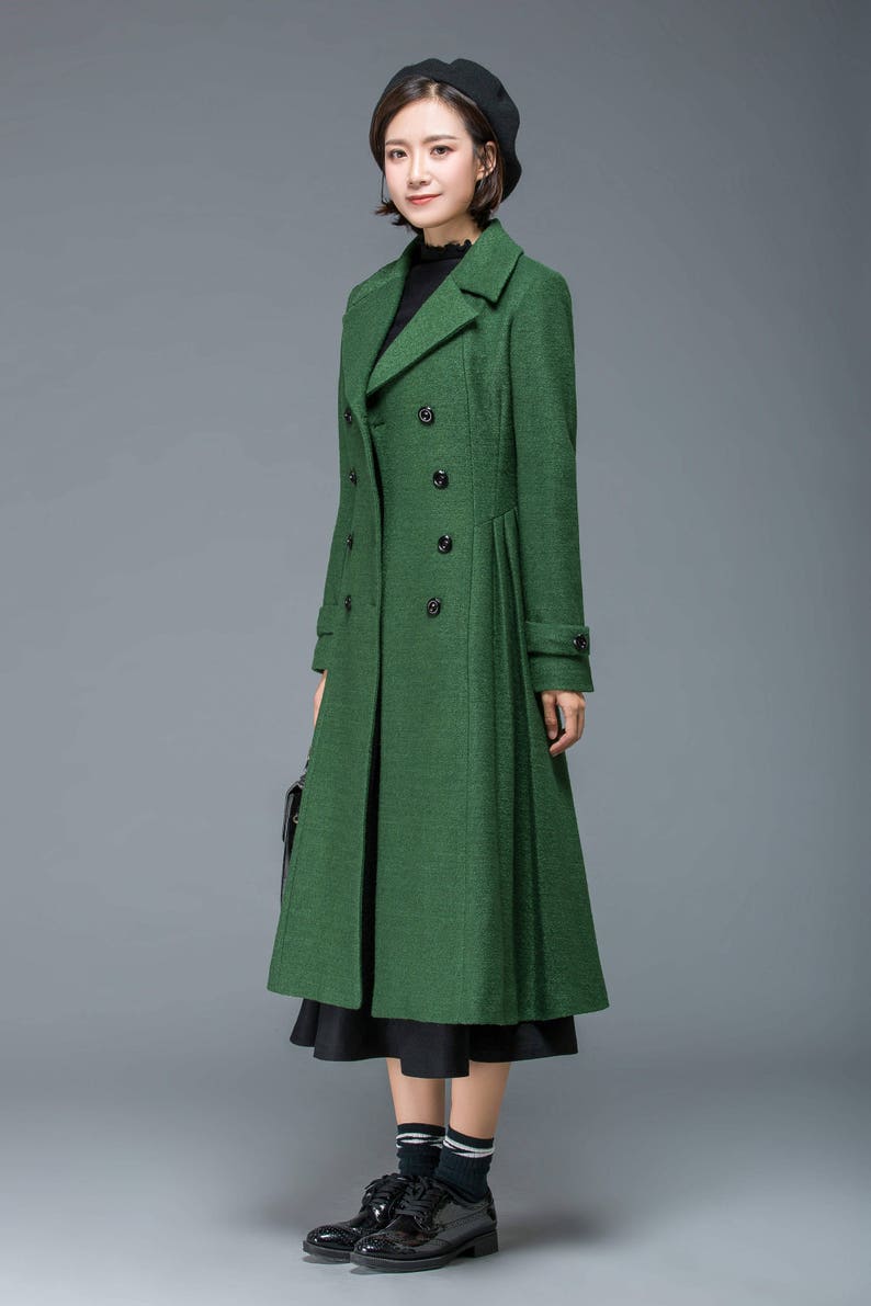 Wool coat, Long wool coat, winter coat women, womens coat, wool coat women, classic coat, green coat, double breasted coat, Ylistyle C1171 image 5