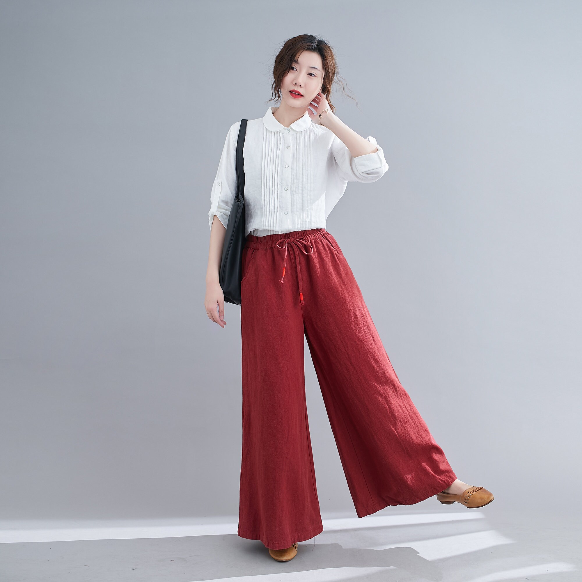 red linen pants