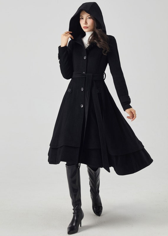Hooded Wool Coat Women, Black Wool Coat, Long Wool Coat, Trench Coat, Belted Coat, Wool Dress Coat, Handmade Coat, Ylistyle C3560 - Etsy Hooded Wool Coat Women, Black Wool Coat, Long Wool Coat, Trench Coat, Belted Coat, Wool Dress Coat, Handmade Coat, Ylistyle C3560 - Etsy