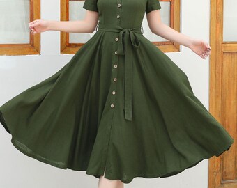 Green Linen Shirt Dress, Button Down Dress, Summer Womens A Linen Linen Midi Dress, Date Dress, Work Dress, Custom Dress, ylistyle C4833 Green Linen Shirt Dress, Button Down Dress, Summer Womens A Linen Linen Midi Dress, Date Dress, Work Dress, Custom Dress, ylistyle C4833