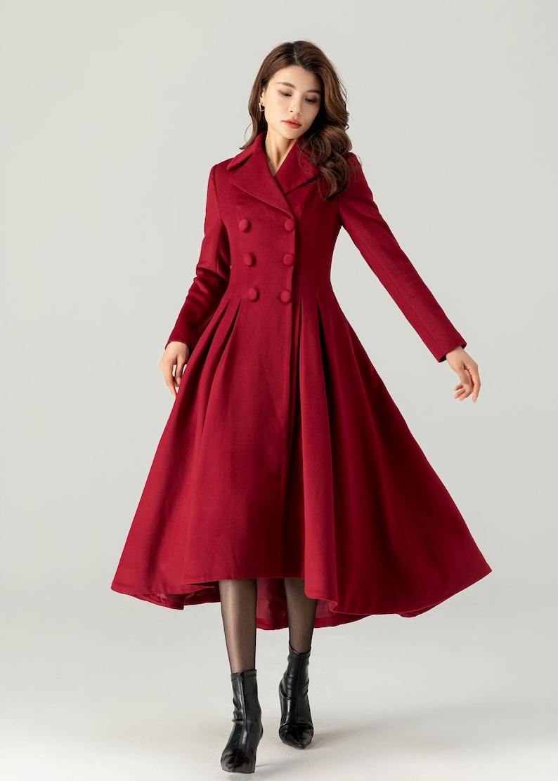 Abrigo de lana, abrigo de lana princesa, abrigo largo de lana, abrigo de lana de vestir, abrigo de invierno para mujer, abrigo de lana de corte A, abrigo hecho a mano, Ylistyle C3694 imagen 3