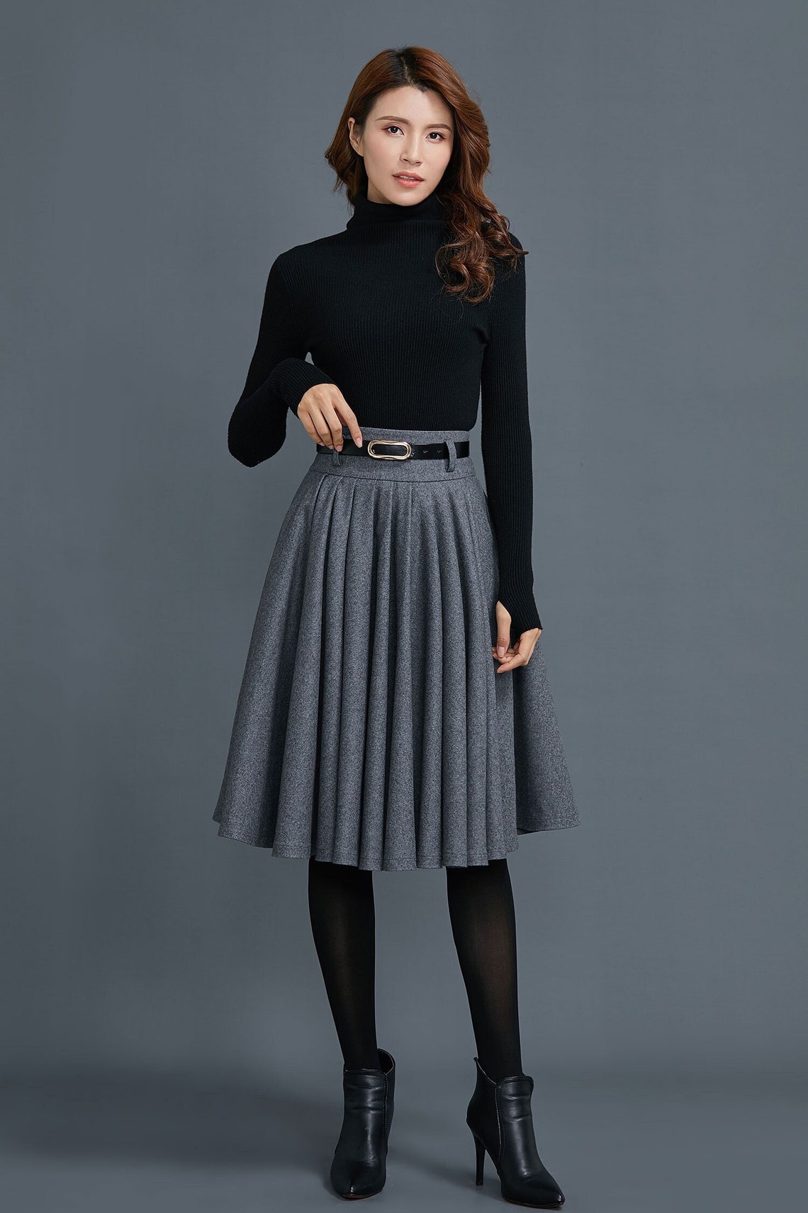 Circle Wool Skirt for Women Winter Pleated Midi skirt Skater | Etsy