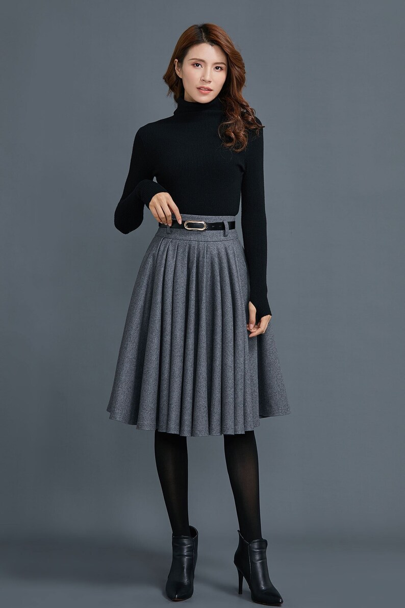 Knee Length Circle Wool Skirt for Women Pleated Winter Skirt | Etsy