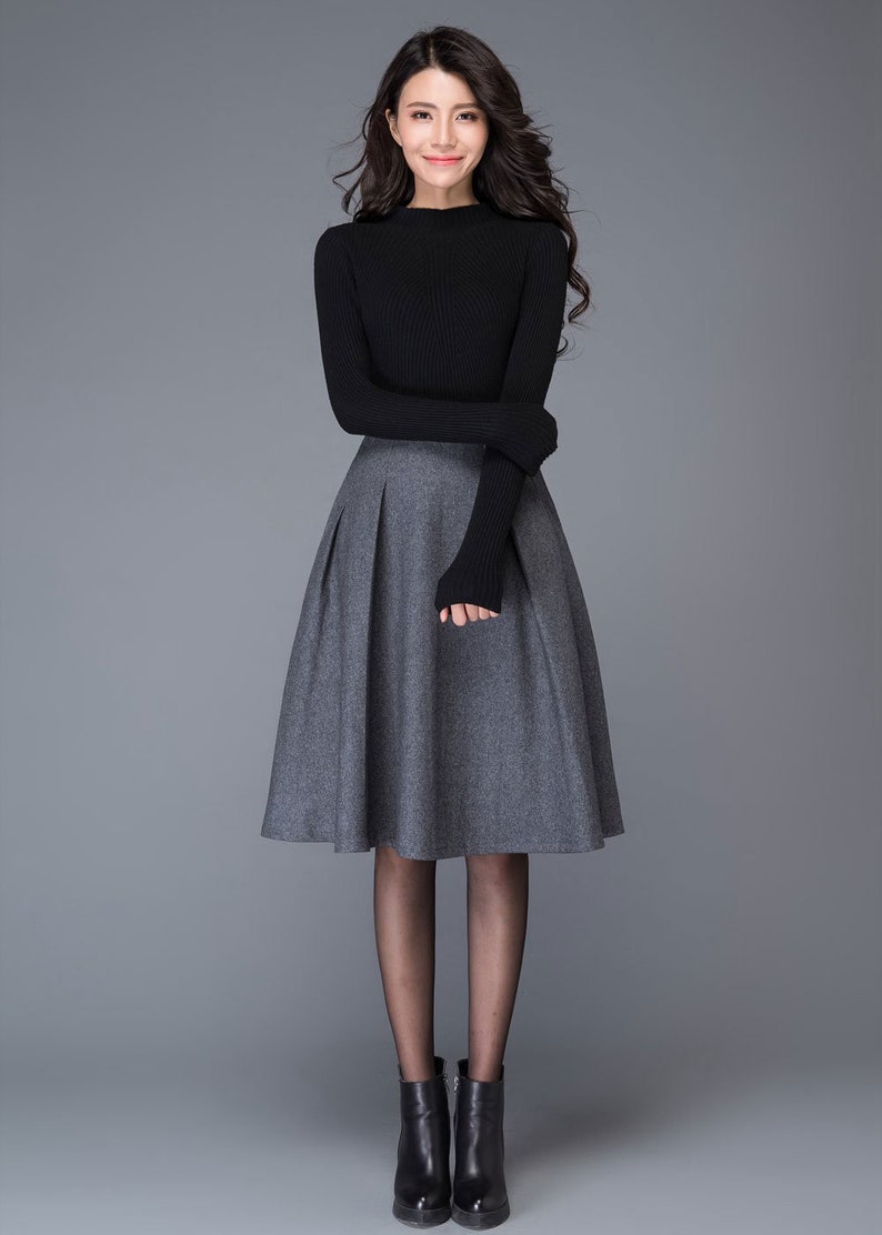 Gray wool skirt, Autumn winter Midi wool skirt, winter skirt women, Gray Wool Skirt with pockets, A Line wool skirt, wool clothing C1003 image 4