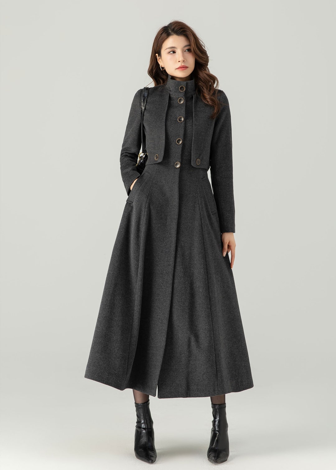 Women’s Woolen Long Coat – Elegant Winter Wear - Warm Greige