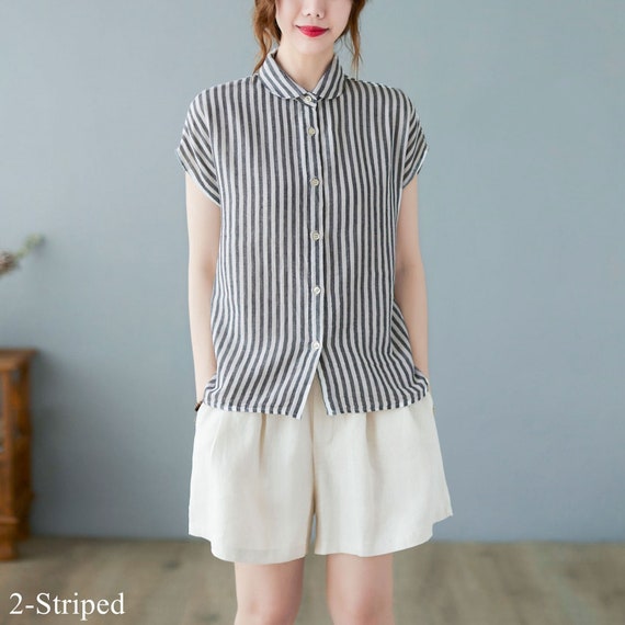 Women's Striped Button up Shirt Short 