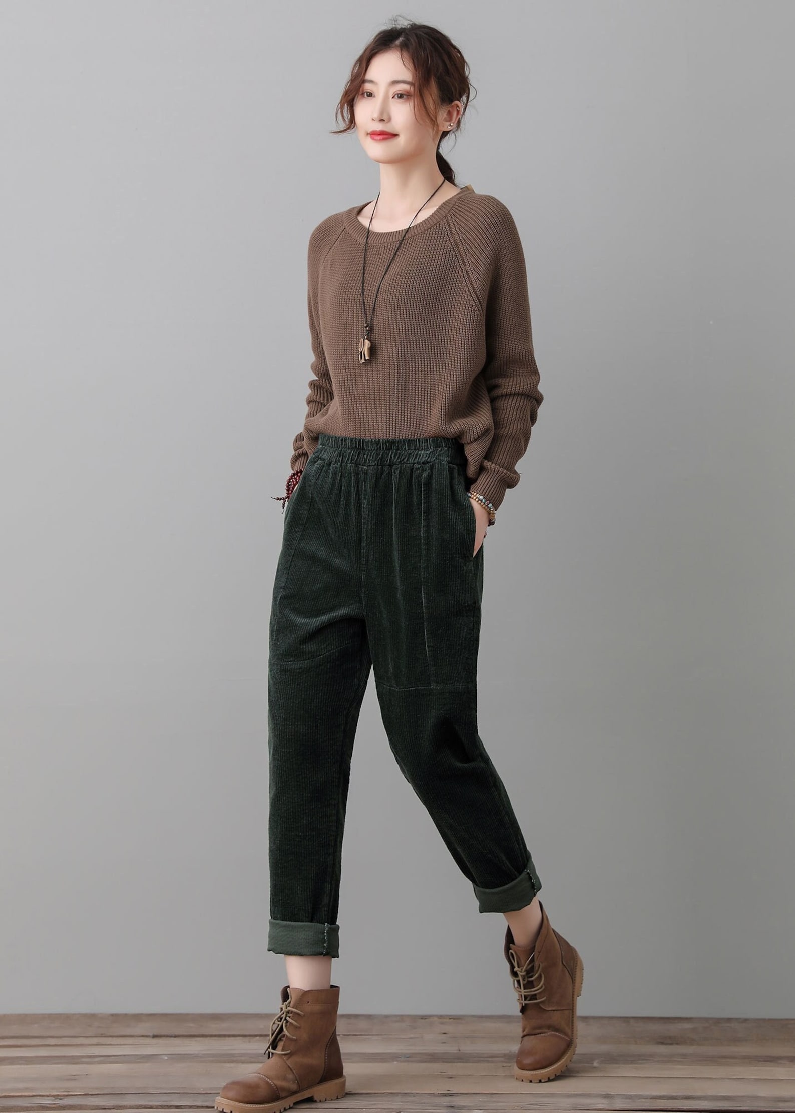 Green Corduroy Pants Women High Waisted Pants Loose Fit | Etsy
